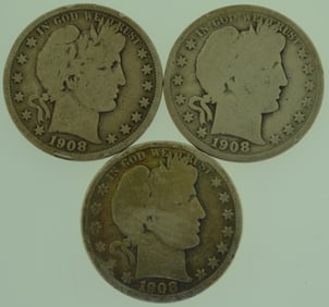 1908-O Barber Half Dollar lot of Three(3)