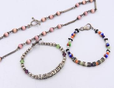 Group Lot of Vintage 925 Sterling Silver Bead Gemstone Jewelry