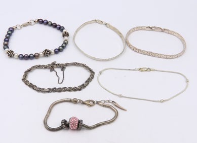 Group Lot of 6 Vintage 925 Sterling Silver Bracelets