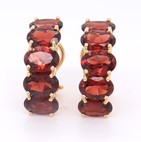 Yellow Gold Garnet Half Moon Earrings