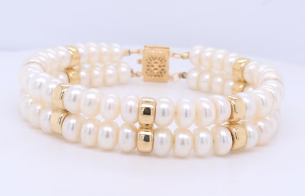 Elegant Two Row Button Pearl Bracelet