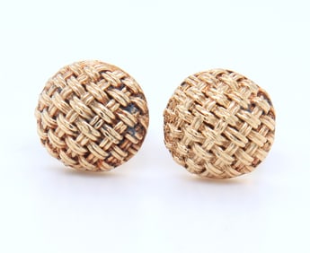 Fancy Yellow Gold Woven Gold Stud Earrings