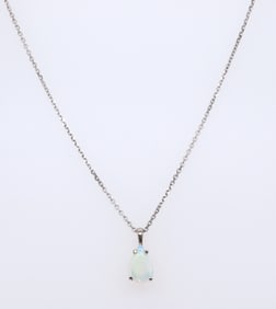 Stunning White Gold Pear opal Pendant on Chain