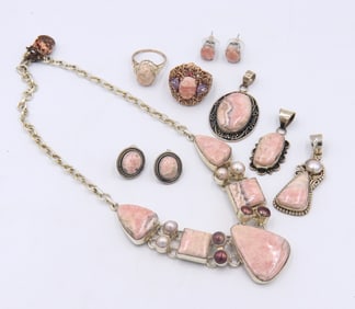Lot of 925 Sterling Silver Pink Rhodochrosite Jewelry