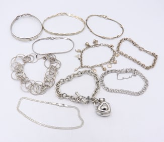 Group Lot of 10 Vintage 925 Sterling Silver Bracelets