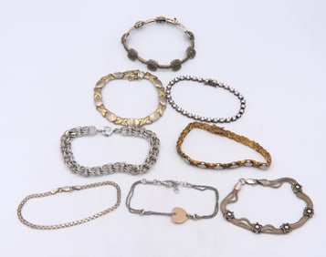 Group Lot of 8 Vintage 925 Sterling Silver Bracelets