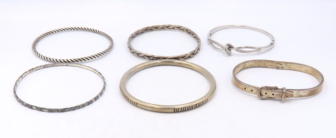 Group Lot of 6 Vintage 925 Sterling Silver Bangles