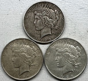 1922 - 1922 - 1922-D lot of 3 Silver Peace Dollars