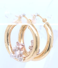 925 Sterling silver over gold plated hoop earrings with Teddy bear