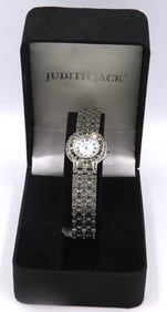 Judith Jack crystal quartz sterling silver watch