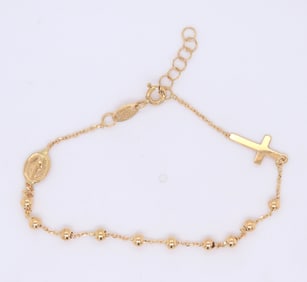 18kt Yellow gold Cross Rosary bead bracelet