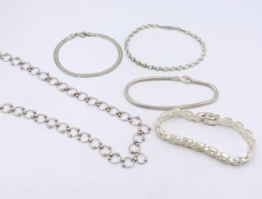 Group lot of 925 sterling silver bracelets and necklace