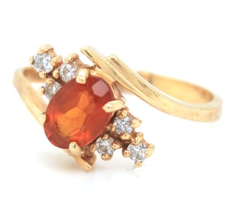 14kt Yellow gold orange quartz and diamond ring