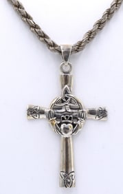 Italian Vintage 925 sterling silver cross pendant on rope chain necklace