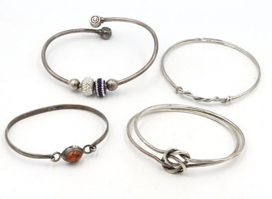 Group lot of 4 Vintage 925 sterling silver bangles