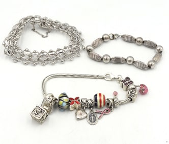 Group lot of 3 Vintage 925 sterling silver bracelets