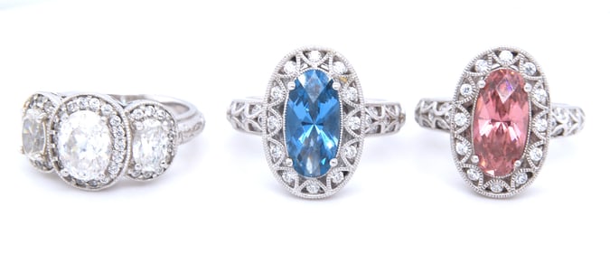 Lot of 3 Tacori gemstone rings in 925 sterling silver