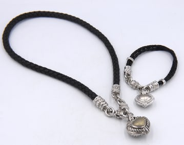 Set of Judith Ripke 925 sterling silver crystal heart shaped pendant on black leather cord
