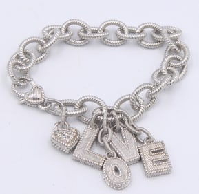 925 Sterling silver Judith Ripka bracelet with love charms