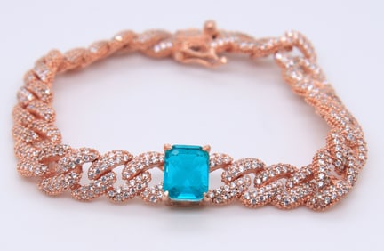 Sterling Silver Green Cubic Zirconia Curb Link Bracelet