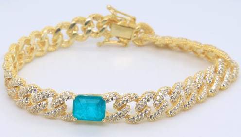 Sterling Silver Green Cubic Zirconia Curb Link Bracelet