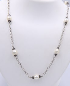 925 Sterling silver Pearl yard necklace
