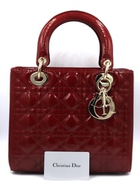 Christian Dior Lady Dior medium red Patent purse