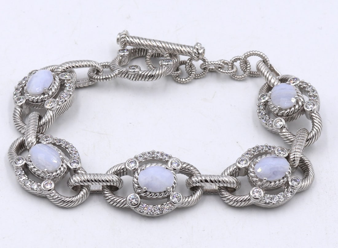 925 Sterling silver Judith Ripka Blue Chalcedony toggle clasp bracelet (1 of 6)