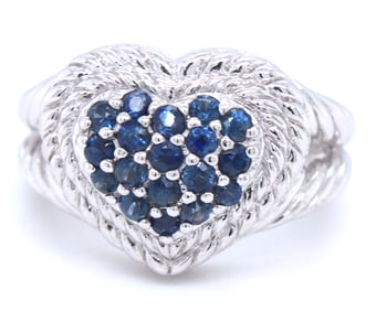 925 Sterling silver Judith Ripka blue sapphire heart shaped ring
