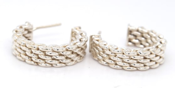 925 Sterling silver Tiffany & Co Somerset mesh mini hoop