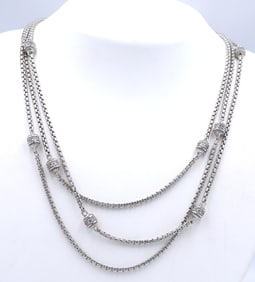 925 Sterling silver Judith Ripka 3 row necklace