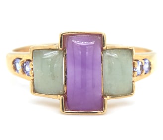 14kt Yellow gold Lavender and Green Jade ring