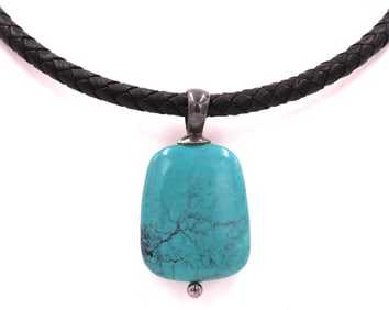 925 sterling silver turquoise pendant with black leather cord