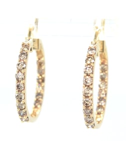 10kt Yellow gold Chocolate diamond in out hoops