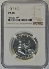 1957 50C PF 68 NGC Holder