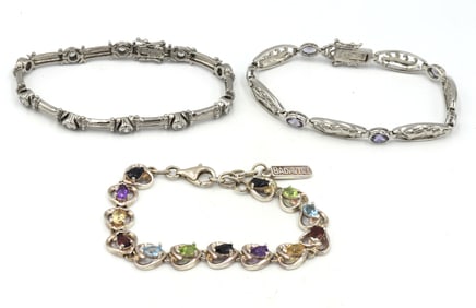 Group lot of 3 Vintage 925 sterling silver bracelets