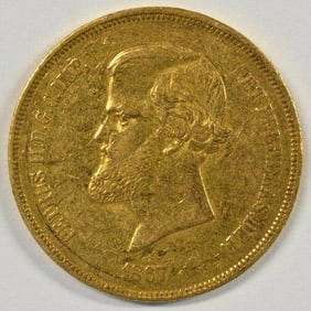 1867 Brazil 20,000 Reis Gold Piece Very scarce