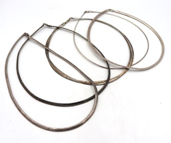 Group lot of 5 Vintage 925 sterling silver omega necklaces