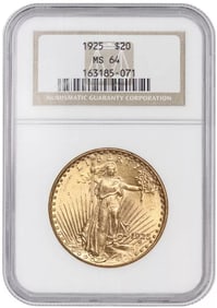 1925 $20 Gold NGC MS64 Choice Graded American Eagle Gold Coin