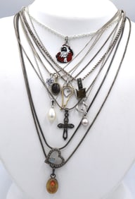 Group lot of Vintage 925 sterling silver necklaces