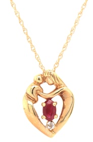 10kt Yellow gold mother and son pendant on chain necklace