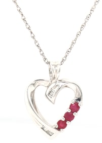 10kt White gold ruby heart shaped pendant on rope chain necklace