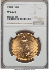 1928 $20 NGC MS64+ Gold Coin