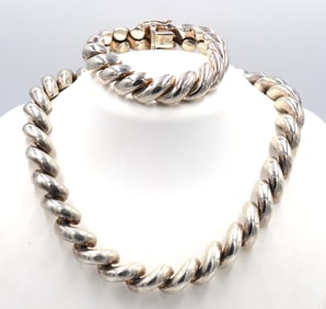 Set of Italian 925 sterling silver weave necklace and bracelet