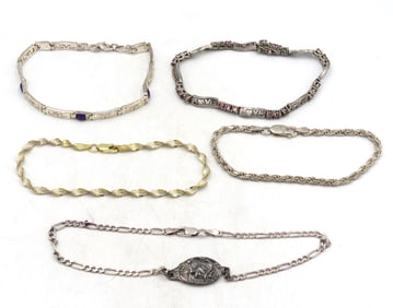Group lot of 5 Vintage 925 sterling silver bracelets