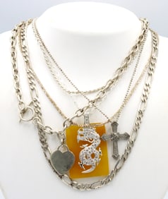 Group lot of 6 Vintage 925 sterling silver necklaces