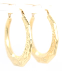 14kt Yellow gold hoop engraved earrings