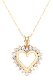 10kt Yellow gold diamond heart shaped pendant on chain