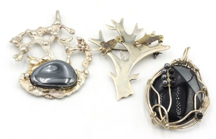 Group lot of 3 Vintage 925 sterling silver signed jewelry