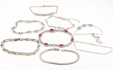 Group lot of 8 Vintage 925 sterling silver bracelets